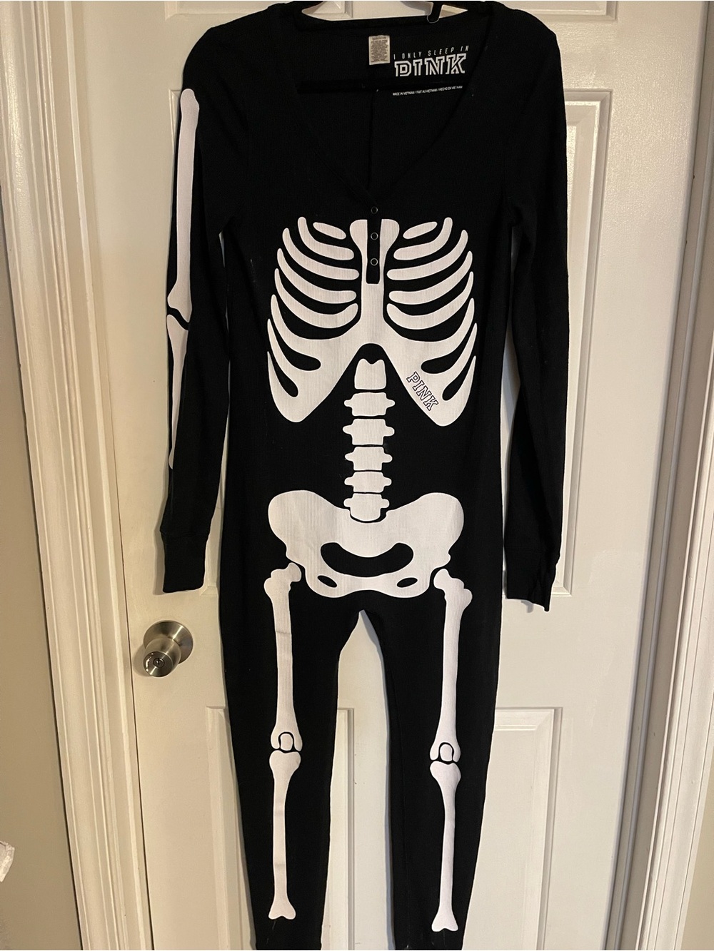 PINK Victoria's Secret Black & White Skeleton Onesie
